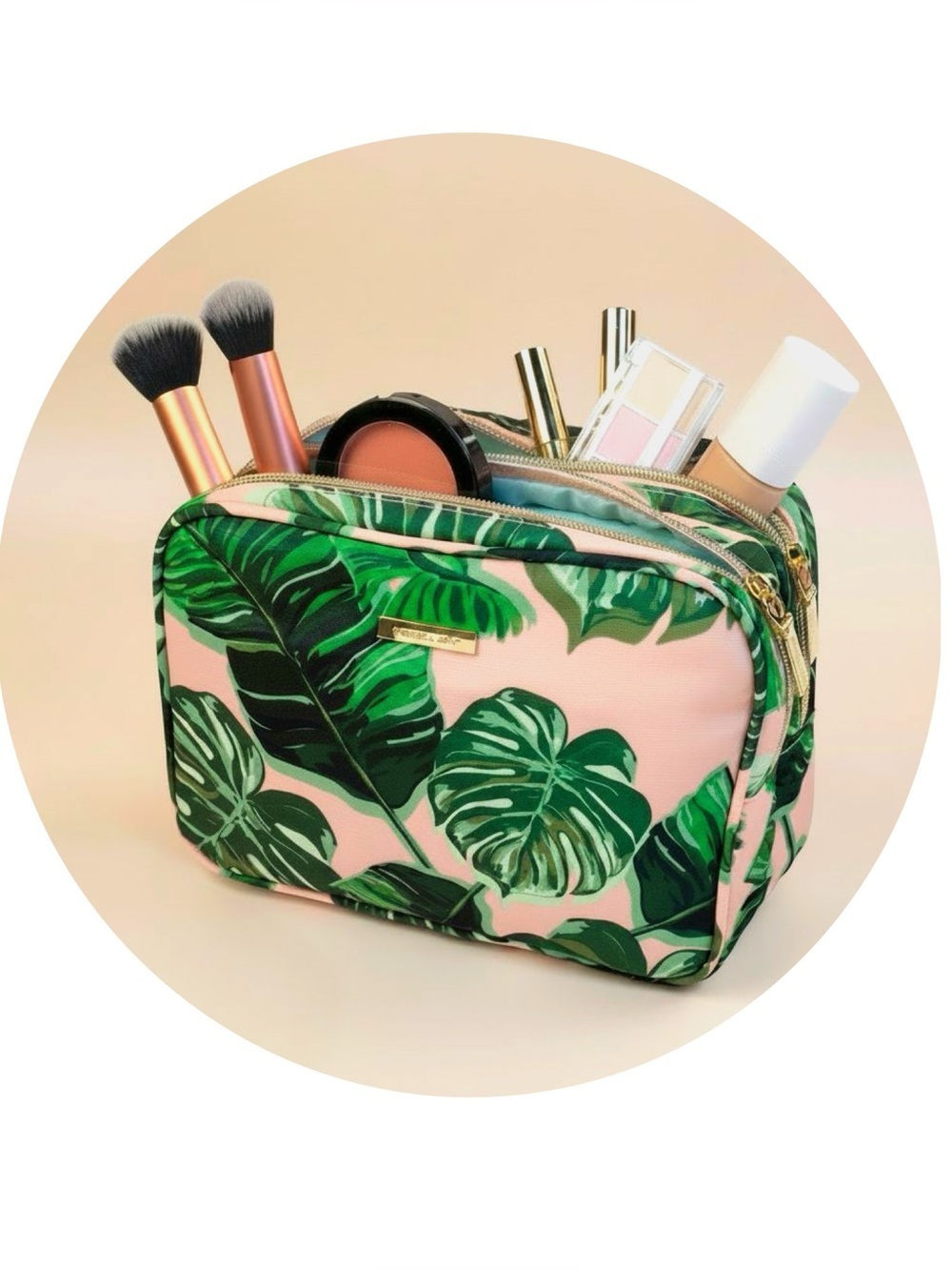 💄Sophia Joy Double-Zip Cosmetic Organizer In Pink Palm💄